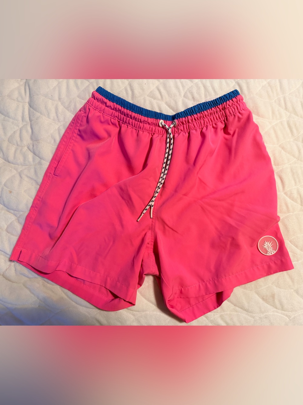 chubbies Hot Pink Swimsuit with Blue Waistband